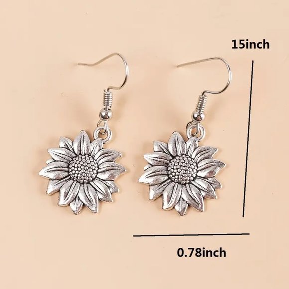 Sunflower Charm Stainless Steel Pendant Locket Necklace and Earring Set NEW - Picture 5 of 6